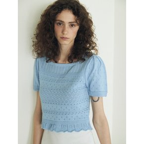 SQUARE NECK HALF-SLEEVE KNIT_SKY BLUE