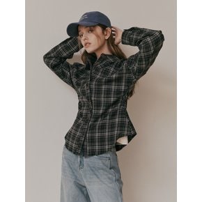 AR_Plaid shirring waist shirt_BLACK