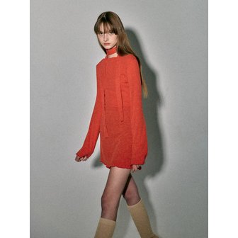 꾸아페 KNIT ONEPIECE & MUFFLER SET_RED ORANGE