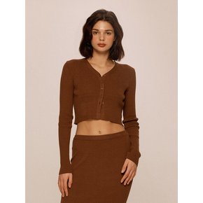 Brown V-neck Cropped Cardigans