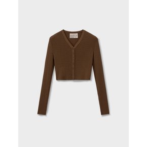 Brown V-neck Cropped Cardigans