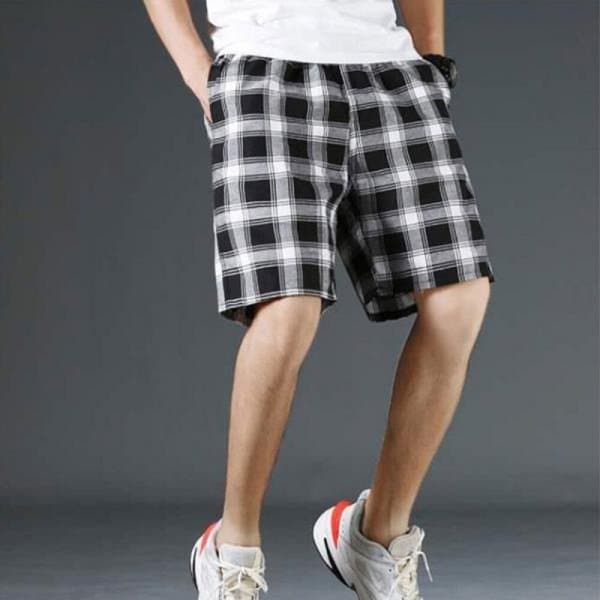 남자 캐주얼 체크 밴딩 5부 면 반바지 DMES-PTH-STS11925428