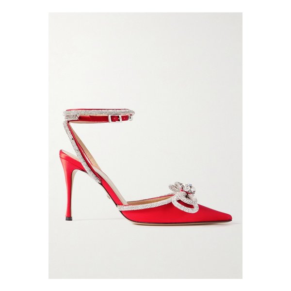 더블 보우 크리스털 장식 실크 새틴 펌프스 레드 1647597324849849