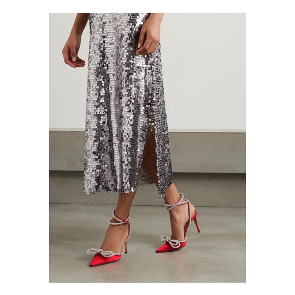 더블 보우 크리스털 장식 실크 새틴 펌프스 레드 1647597324849849