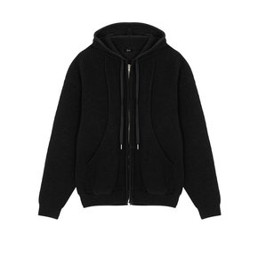 Pocket Pannel 2way zipper Hood Knit - Black