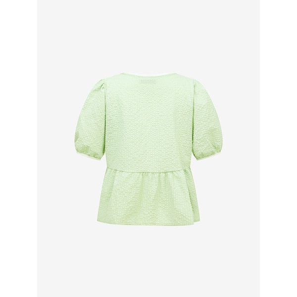 시어서커 버튼 퍼프 블라우스 (TKBAG2489)