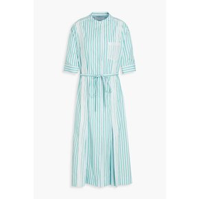 Belted striped cotton-poplin midi shirt dress 블루 1647597352392132