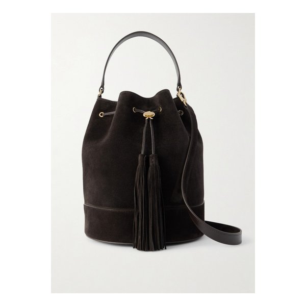 시에나 태슬 가죽 트리밍 스웨이드 버킷 백 다크 브라운 46376663162900248