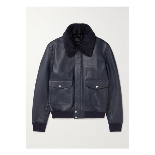 미스터 피 시어링 트리밍 풀그레인 가죽 블루종 재킷 블루 46376663162904156