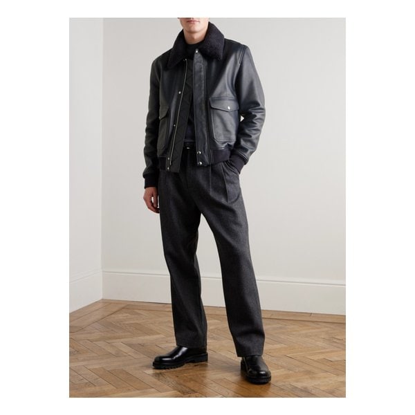 미스터 피 시어링 트리밍 풀그레인 가죽 블루종 재킷 블루 46376663162904156