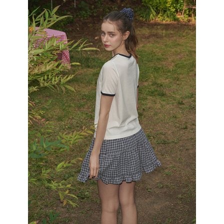 라츠유 lotsyou_April Banding Check Mini Skirt Navy