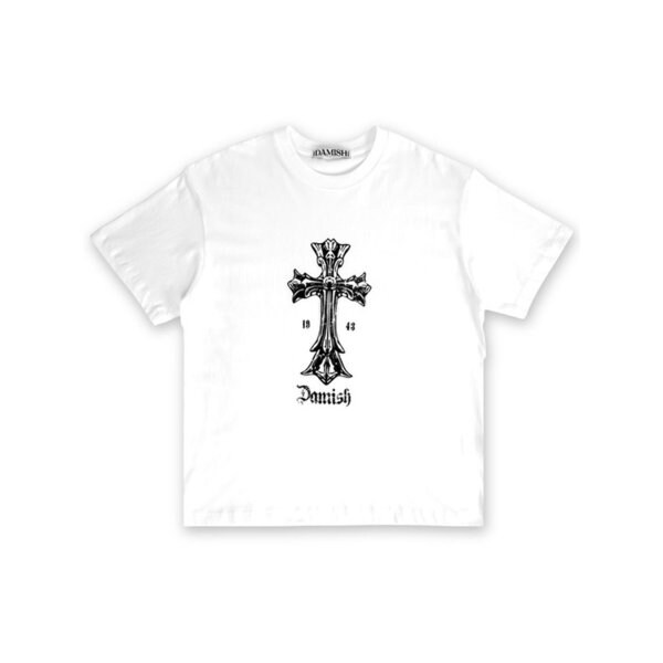 Vintage Crack Cross Graphic T-Shirts_White