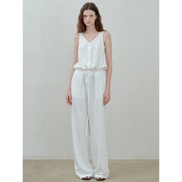 button sleeveless jumpsuit (white)