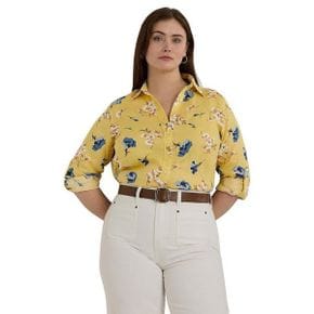 우먼 Lauren Ralph Lauren Plus-Size 릴렉스드 핏 플로랄 린넨 셔츠 - 옐로우 멀티 9228810