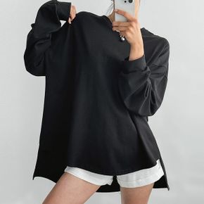 라운드넥 언발 무지 티셔츠 긴팔 박스핏 레이어드 티셔츠_P439453583