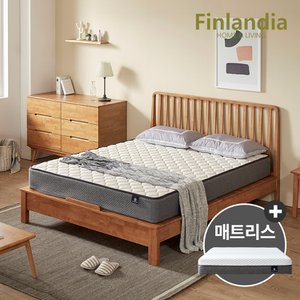 핀란디아 마틴L 원목 평상형 퀸침대Q+메모리폼매트리스(드림온M20)