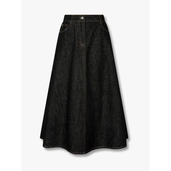 GCUT 백 밴딩 플레어 롱 데님 스커트_블랙 7215355813