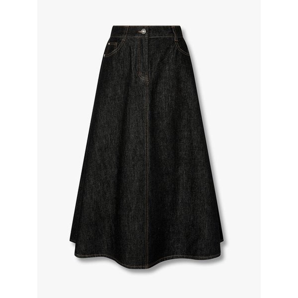 백 밴딩 플레어 롱 데님 스커트_블랙 7215355813