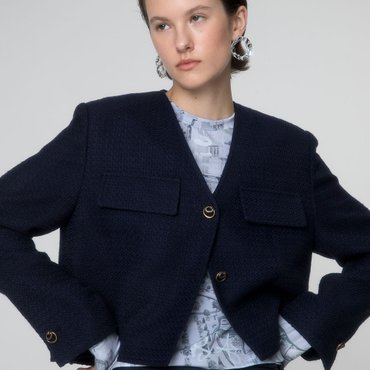 레이브 Button Tweed Jacket in Navy VW2AJ090-23