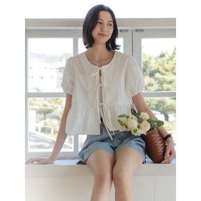 Front ribbon point blouse_Ivory