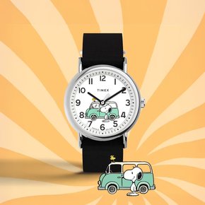 피너츠 위켄더 스누피 우드스탁 남녀공용 손목시계 38mm