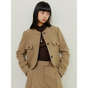 Celine Round No Collar Crop Jacket - Beige