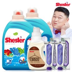 강호동의 쉬슬러 액상 세제 에이프릴 3.05L 2개+홈드라이전용 650ml 1개+잇몸케어 치약 100g 2개.