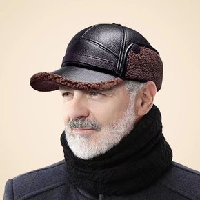 남자 귀달이 겨울모자 가죽 방한 털모자 군밤 기모 중년 아빠 귀덮개 캡모자 OFS-DMHT09