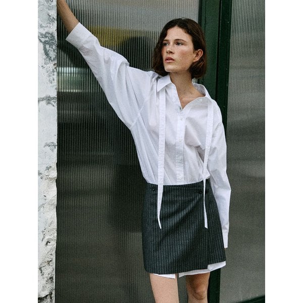 울 핀 스트라이프 스커트_GREY