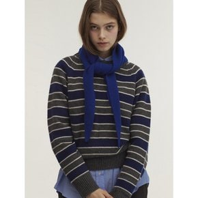 Cashmere Wool Blended Stripe Knit Pull Over_Navy