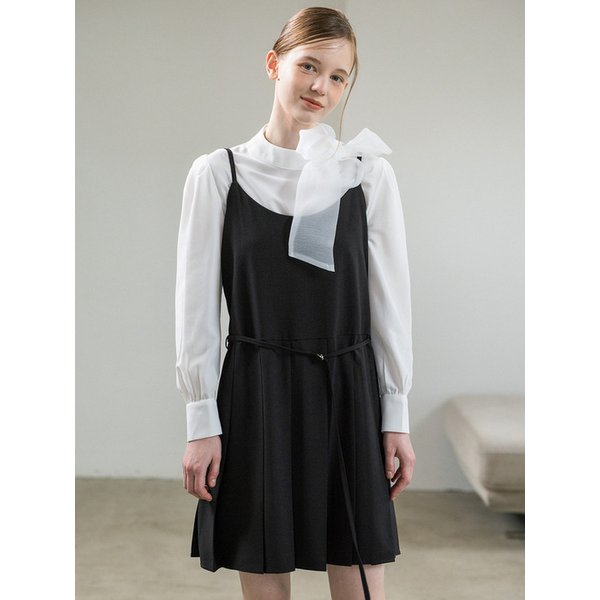 모던 프레피 슬리브리스 미디원피스