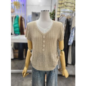 사이드 스트링 브이넥 골지 반팔 니트 622050