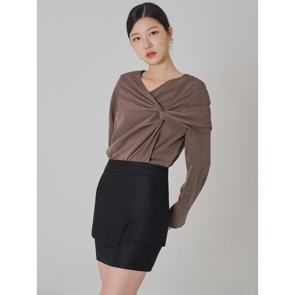 TENCEL INTERLACED LONG SLEEVED BLOUSE-brown