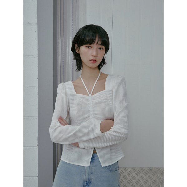 스퀘어넥 셔링 끈 블라우스 AS1WB265