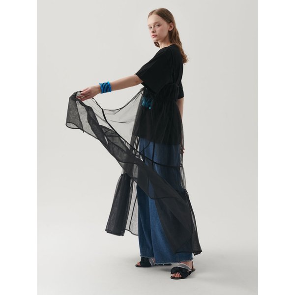 시스루 레이어드 오픈 원피스 (BLACK)