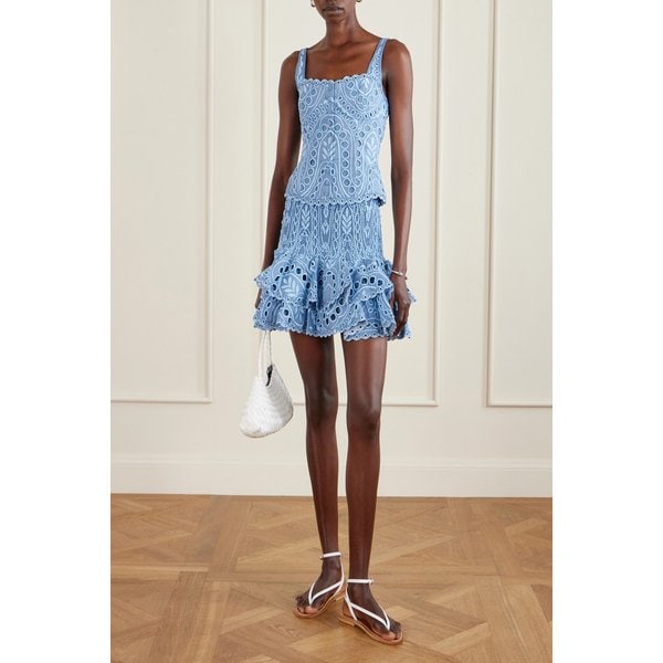 차로루이즈 네리사 티어드 셔링 브로더리 앵글레즈 코튼 블렌드 미니 스커트 46376663163011681