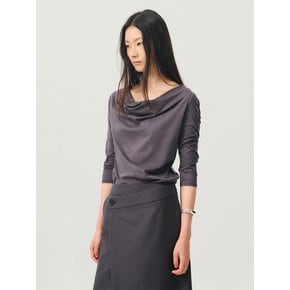버튼 카울넥 드레이프 티셔츠 / BUTTONED COWL NECK DRAPE T-SHIRTS_3colors