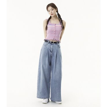 플라스틱아일랜드 투턱와이드 데님 팬츠 (PR2DP381)