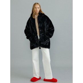 LIU textured fur coat [black]