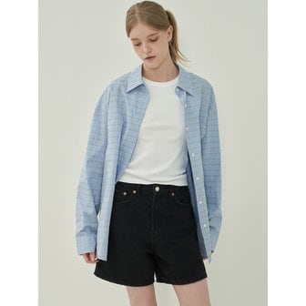 모트 베이직 박스셔츠-Check sky blue