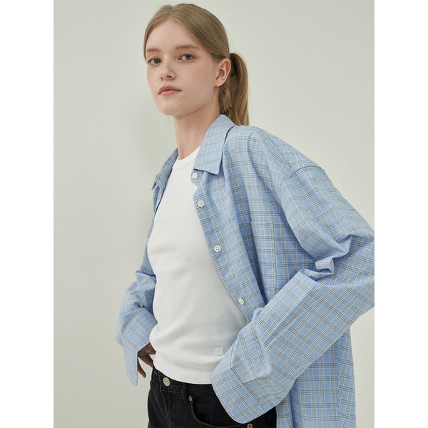 베이직 박스셔츠-Check sky blue