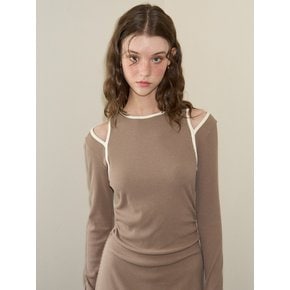 Line Point Cut-Off Mini Dress_ Brown