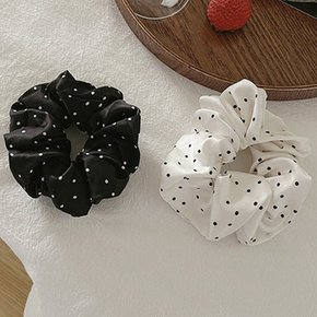 여성 머리끈 헤어 도트 새틴 곱창 스크런치