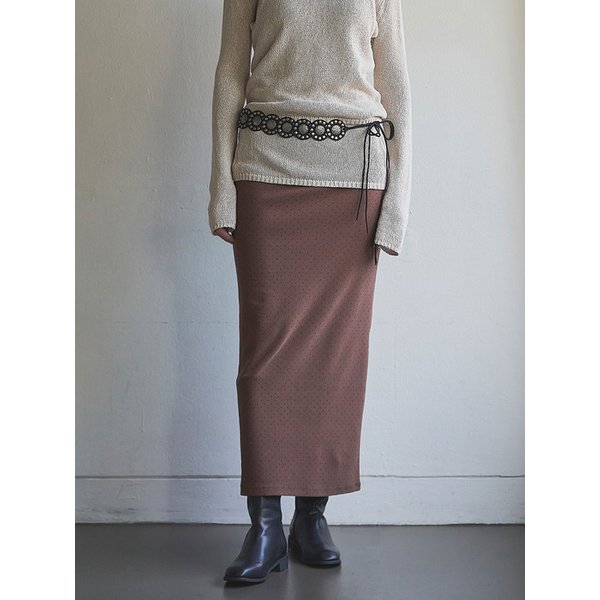 Warm Dot Peach Maxi Skirt_Brown