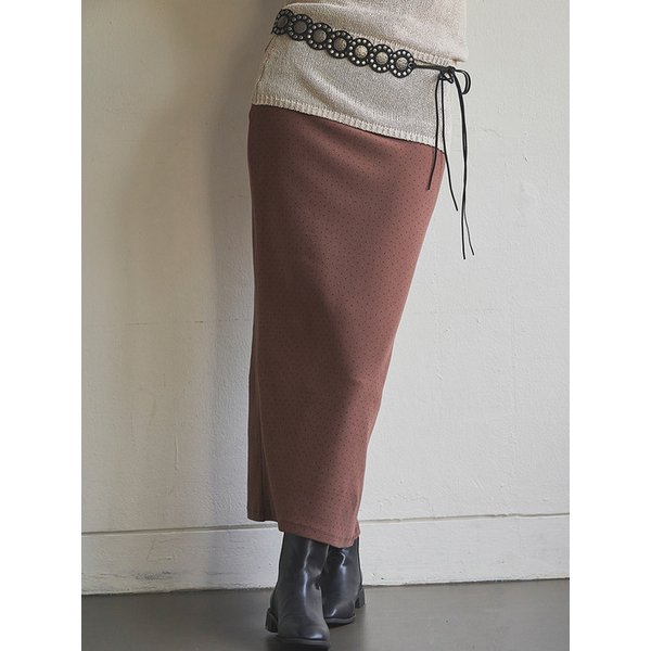 Warm Dot Peach Maxi Skirt_Brown