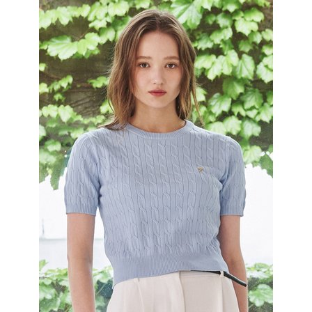Nouve 써머 케이블 라운드 니트 - 스카이블루 / Summer Cable Round Knit - Sky Blue