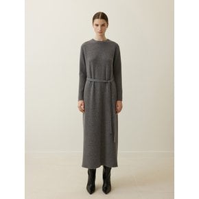 Cashmere Blend Belted Knit Dress Grey