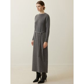 Cashmere Blend Belted Knit Dress Grey