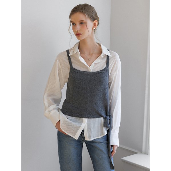 스퀘어 네크라인 타이 스트랩 니트 뷔스티에_3color