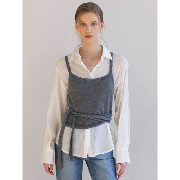 스퀘어 네크라인 타이 스트랩 니트 뷔스티에_3color